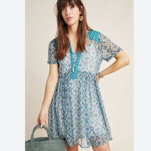 Maeve Anthropologie Blue Boho Printed Short Sleeve Tunic Dress Women’s Medium
